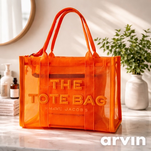 Marc Jacobs Vibrant Orange Semi-Sheer Crossbody/Shoulder Mesh Tote with zipper - Picture 3 of 15